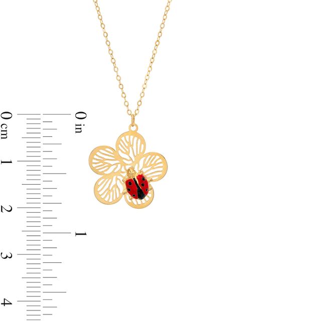 Red and Black Enamel Ladybug Cut-Out Flower Pendant in 14K Gold|Peoples Jewellers