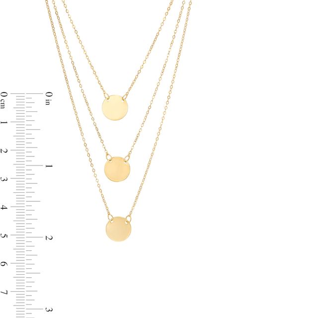 Polished Disc Triple Strand Necklace in 14K Gold