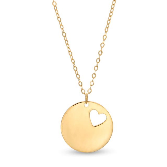 Cut-Out Heart Disc Necklace in 10K Gold