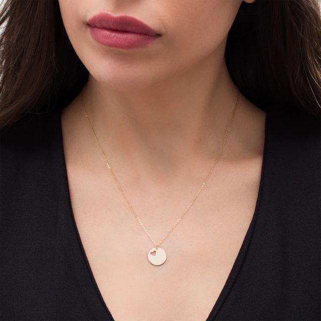 Cut-Out Heart Disc Necklace in 10K Gold