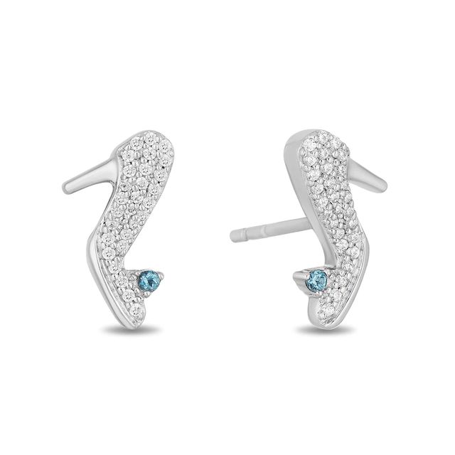 Enchanted Disney Cinderella 0.085 CT. T.W. Diamond and London Blue Topaz Slipper Stud Earrings in Sterling Silver|Peoples Jewellers