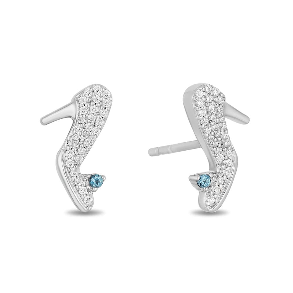 Enchanted Disney Cinderella 0.085 CT. T.W. Diamond and London Blue Topaz Slipper Stud Earrings in Sterling Silver|Peoples Jewellers