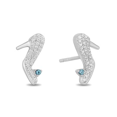 Enchanted Disney Cinderella 0.085 CT. T.W. Diamond and London Blue Topaz Slipper Stud Earrings in Sterling Silver|Peoples Jewellers