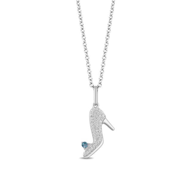 Enchanted Disney Cinderella 0.085 CT. T.W. Diamond and London Blue Topaz Slipper Pendant in Sterling Silver - 19"