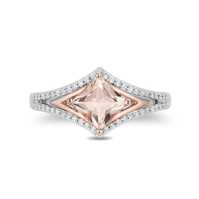 Enchanted Disney Aurora Morganite and 0.18 CT. T.W. Diamond Ring in Sterling Silver and 10K Rose Gold