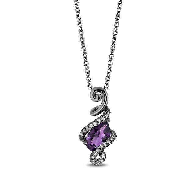 Enchanted Disney Villains Ursula Amethyst and 0.085 CT. T.W. Diamond Pendant in Sterling Silver with Black Rhodium - 19"|Peoples Jewellers