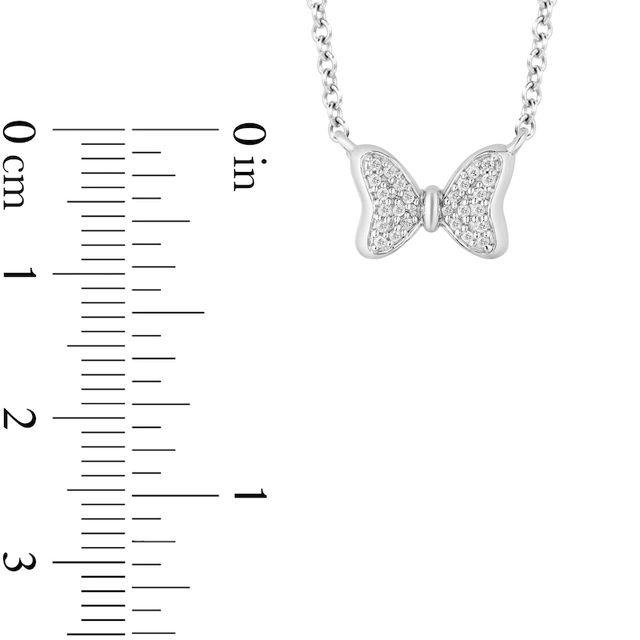 Mickey Mouse & Minnie Mouse 0.085 CT. T.W. Diamond Bow Necklace in Sterling Silver|Peoples Jewellers