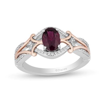 Enchanted Disney Mulan Live Action Rhodolite Garnet and 0.145 CT. T.W. Diamond Ring in Sterling Silver and 10K Rose Gold|Peoples Jewellers