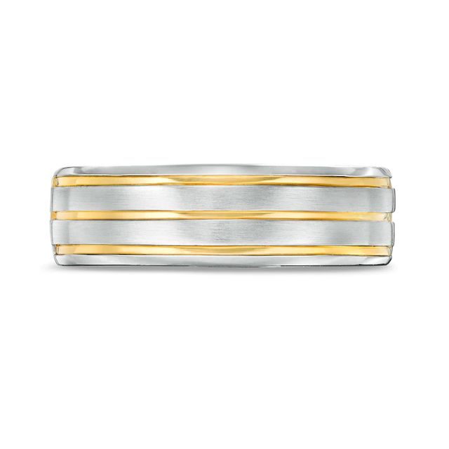 Vera Wang Love Collection Men's Grooved Wedding Band in 14K Two-Tone Gold|Peoples Jewellers