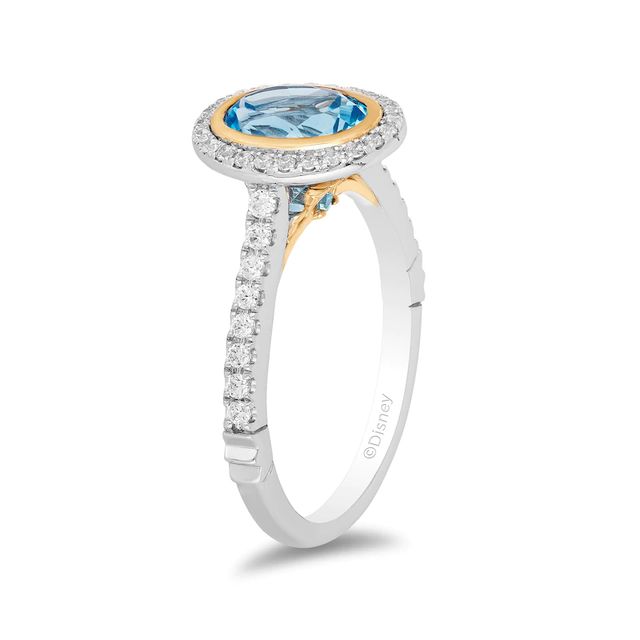 Enchanted Disney Jasmine Oval Swiss Blue Topaz and 0.23 CT. T.W. Diamond Frame Engagement Ring in 14K Two-Tone Gold|Peoples Jewellers