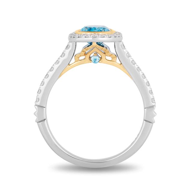 Enchanted Disney Jasmine Oval Swiss Blue Topaz and 0.23 CT. T.W. Diamond Frame Engagement Ring in 14K Two-Tone Gold