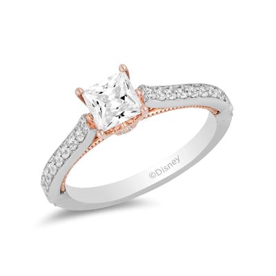 Enchanted Disney Princess 0.95 CT. T.W. Princess-Cut Diamond Engagement Ring in 14K Two-Tone Gold|Peoples Jewellers