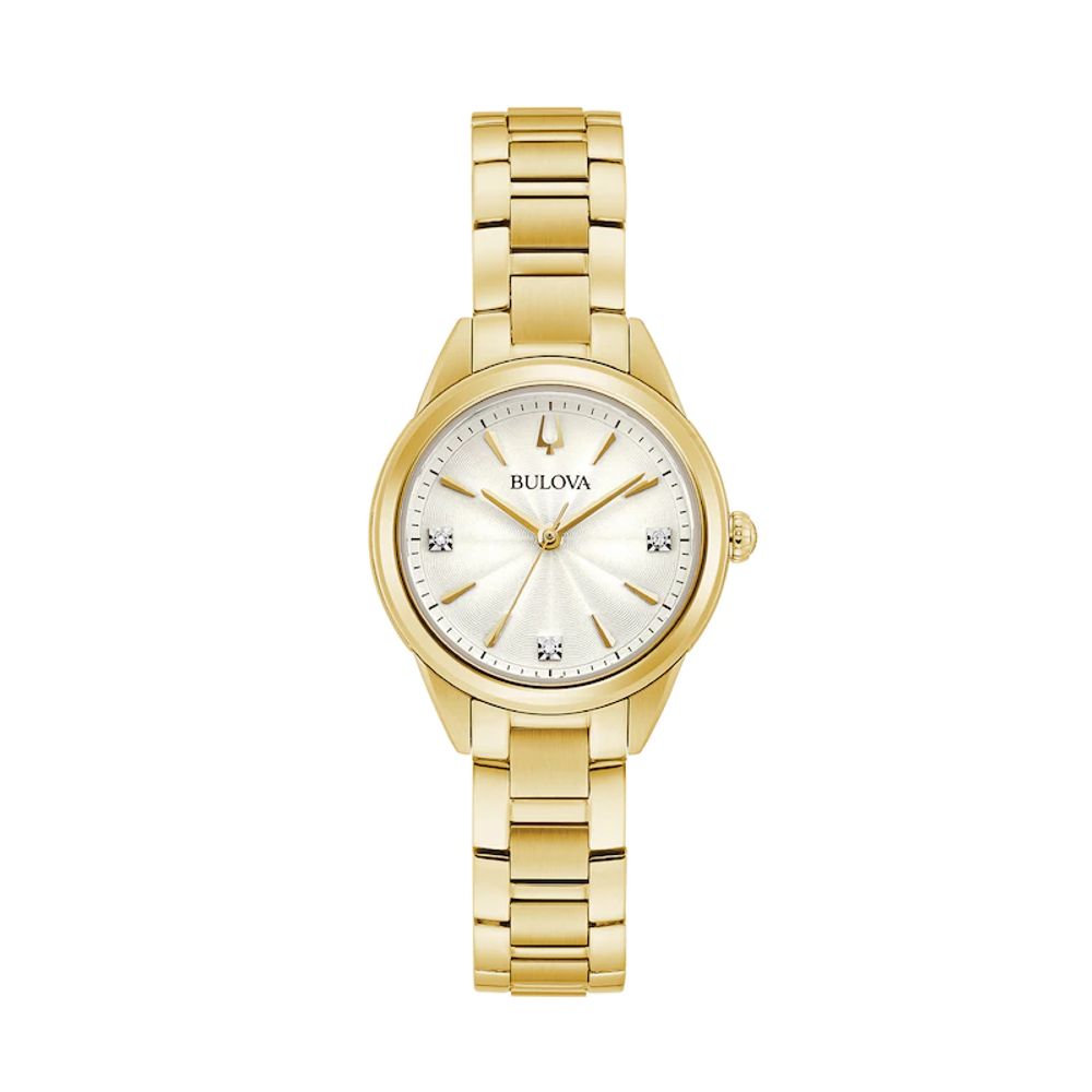 Ladies' Bulova Sutton Diamond Accent Gold-Tone Watch with White Dial (Model: 97P150)|Peoples Jewellers