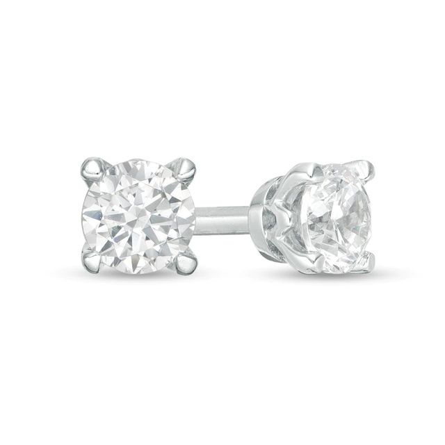 Trouvaille Collection CT. T.W. DeBeers®-Graded Diamond Solitaire Stud Earrings in 14K White Gold (F/I1)|Peoples Jewellers