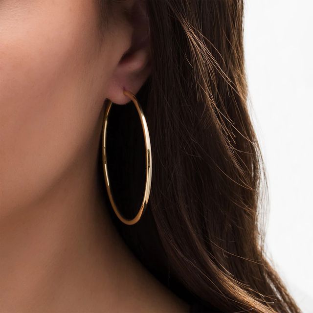 Italian Gold 50.0mm Continuous Tube Hoop Earrings in 14K Gold|Peoples Jewellers