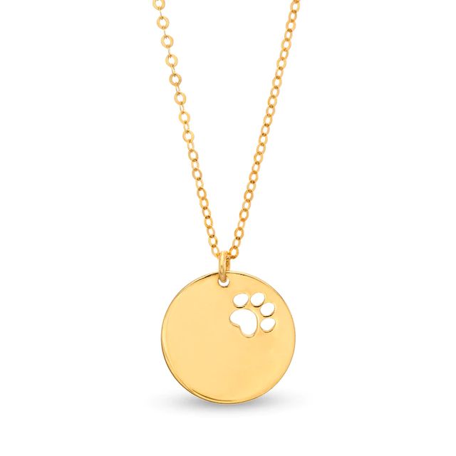 Cut-Out Paw Print Disc Necklace in 10K Gold|Peoples Jewellers