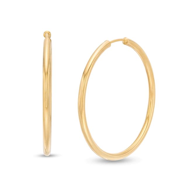 Italian Gold 30.0mm Continuous Tube Hoop Earrings in 14K Gold|Peoples Jewellers