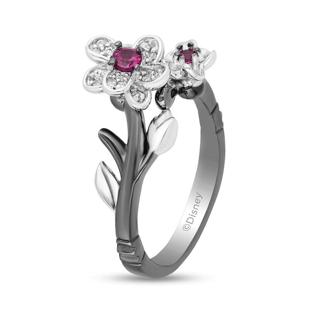 Enchanted Disney Mulan Live Action Rhodolite Garnet and 0.085 CT. T.W. Diamond Flower Ring in Sterling Silver|Peoples Jewellers