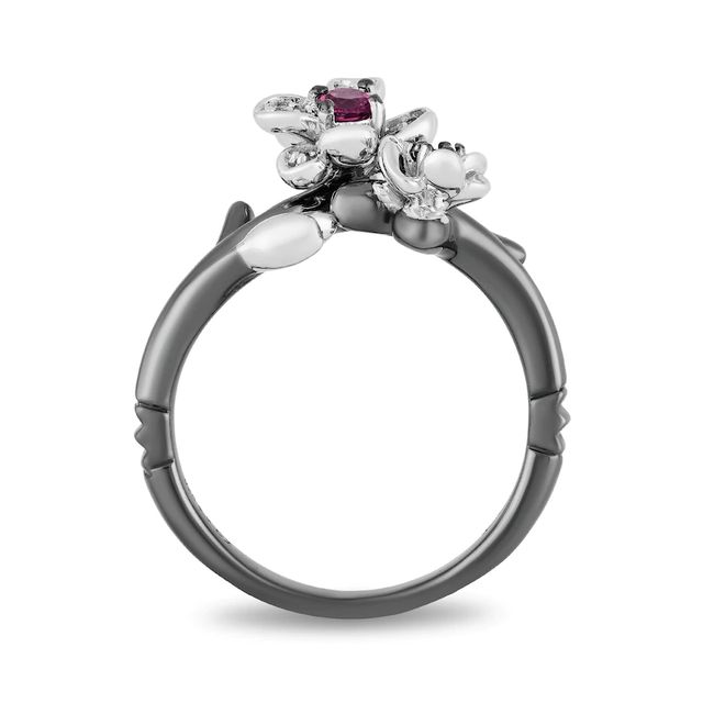 Enchanted Disney Mulan Live Action Rhodolite Garnet and 0.085 CT. T.W. Diamond Flower Ring in Sterling Silver|Peoples Jewellers