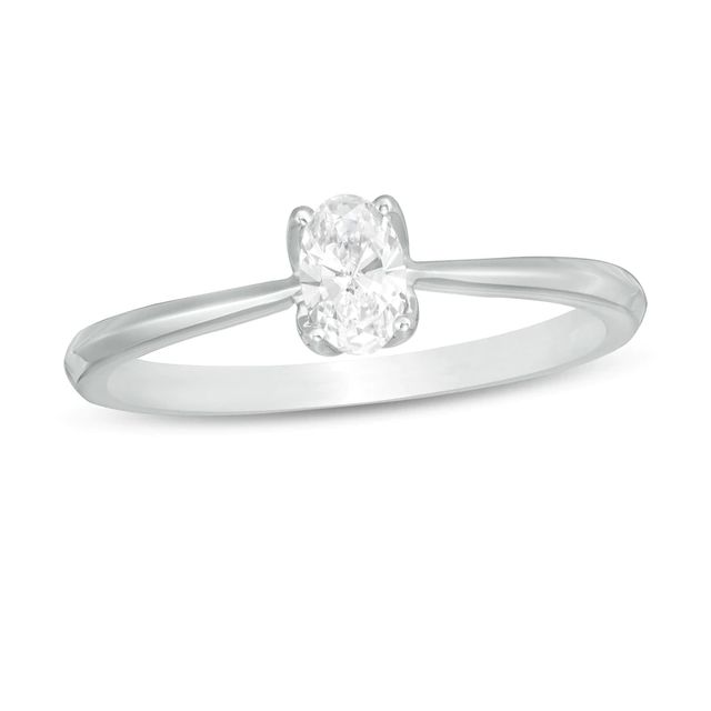 Trouvaille Collection CT. DeBeers®-Graded Oval Diamond Solitaire Engagement Ring in 18K White Gold (F/SI2