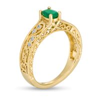 Oval Emerald and 0.05 CT. T.W. Diamond Scroll Open Shank Vintage-Style Ring in 10K Gold|Peoples Jewellers