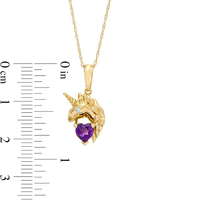 5.0mm Heart-Shaped Amethyst and Diamond Accent Unicorn Pendant in 10K Gold|Peoples Jewellers