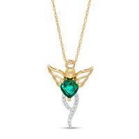 5.0mm Heart-Shaped Lab-Created Emerald and 0.04 CT. T.W. Diamond Angel Pendant in 10K Gold|Peoples Jewellers