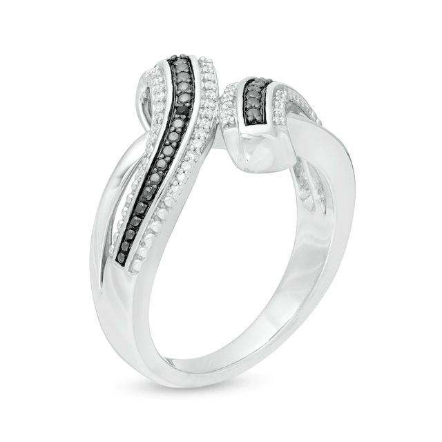 0.07 CT. T.W. Enhanced Black and White Diamond Crossover Multi-Row Ring in Sterling Silver - Size 7|Peoples Jewellers