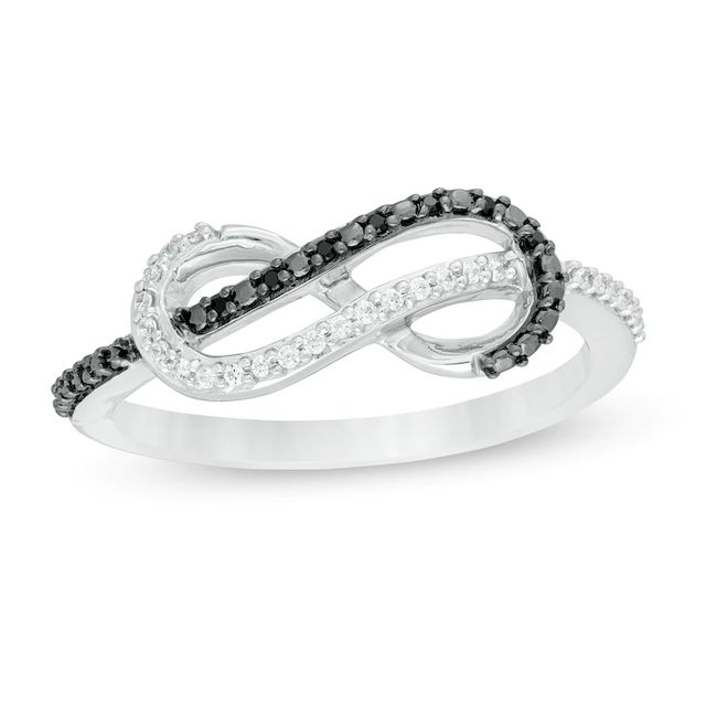 0.13 CT. T.W. Enhanced Black and White Diamond Double Row Infinity Loop Ring in Sterling Silver - Size 7