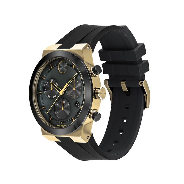 Men's Movado Bold® Chronograph Gold-Tone IP and Black Ceramic Watch with Black Dial (Model: 3600712)|Peoples Jewellers
