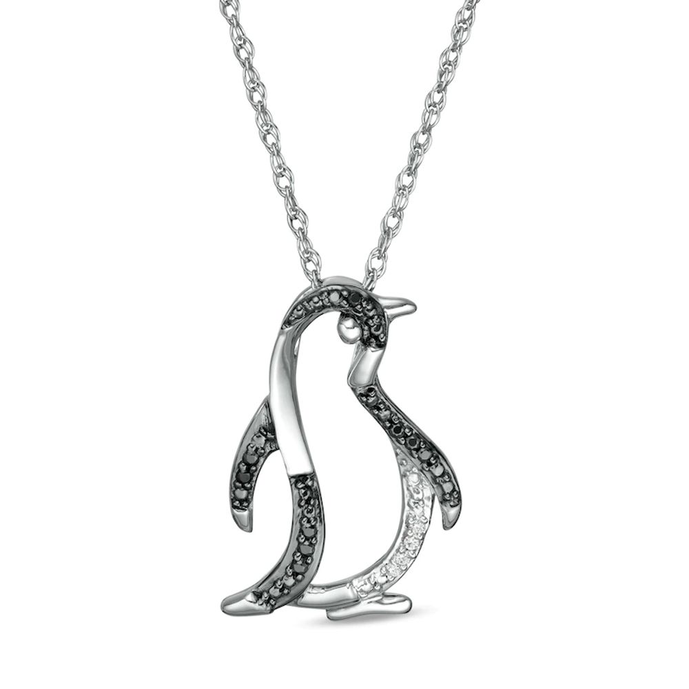 0.04 CT. T.W. Enhanced Black and White Diamond Penguin Pendant in Sterling Silver|Peoples Jewellers