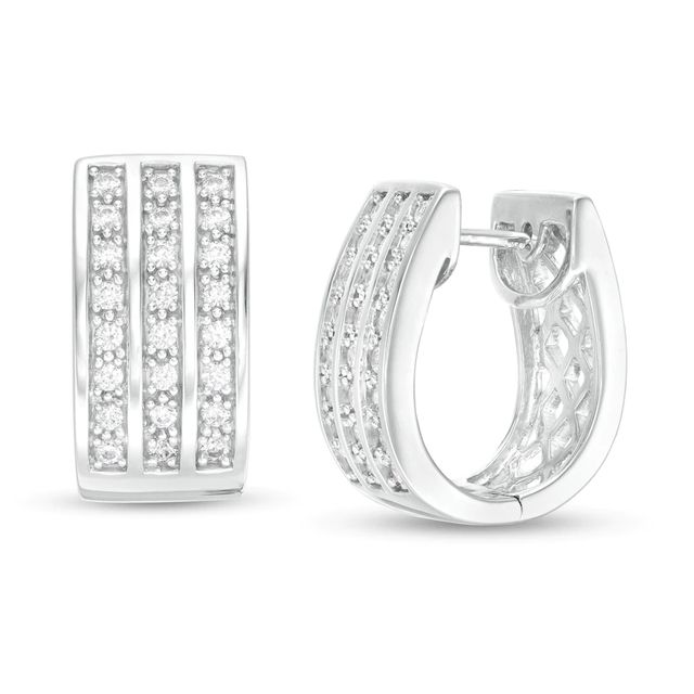 1.00 CT. T.W. Diamond Triple Row Huggie Hoop Earrings in Sterling Silver|Peoples Jewellers