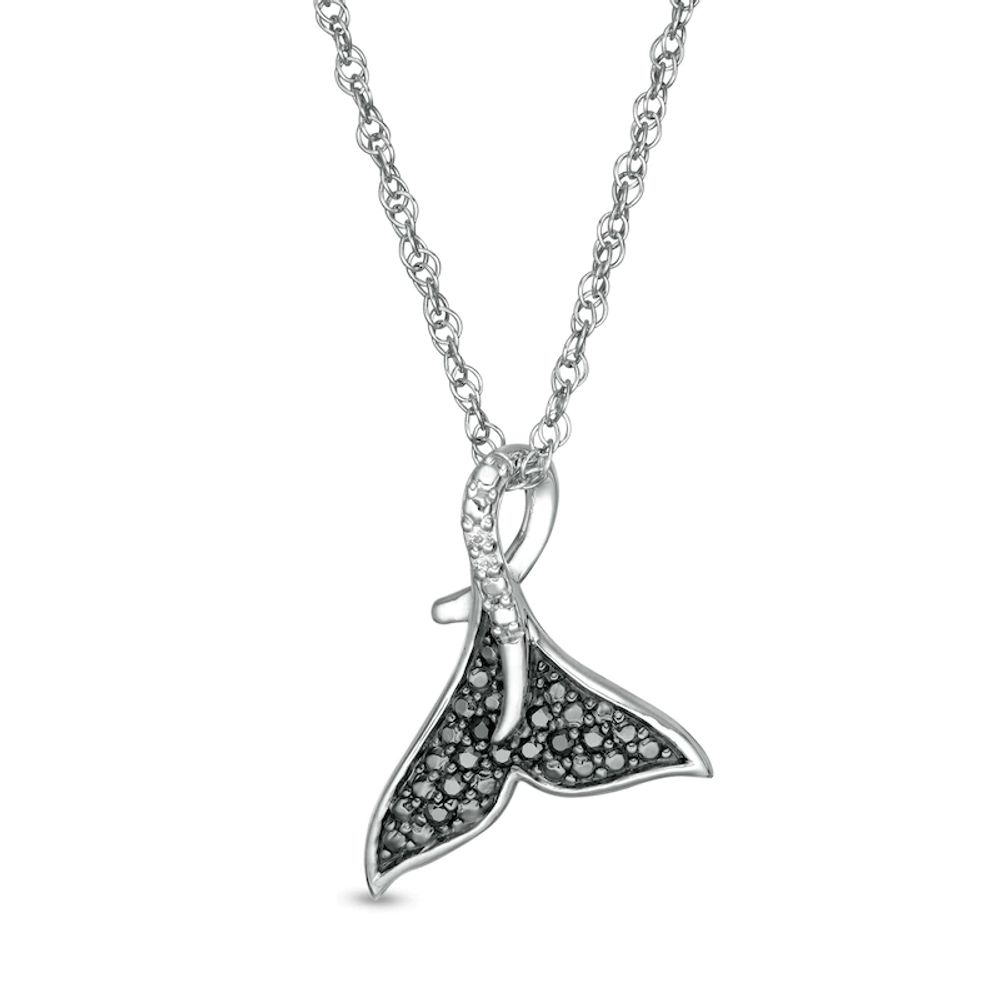 0.04 CT. T.W. Enhanced Black and White Diamond Mermaid Tail Pendant in Sterling Silver|Peoples Jewellers