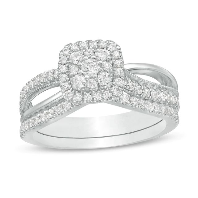 0.63 CT. T.W. Composite Diamond Cushion Frame Split Shank Bridal Set in 10K White Gold|Peoples Jewellers