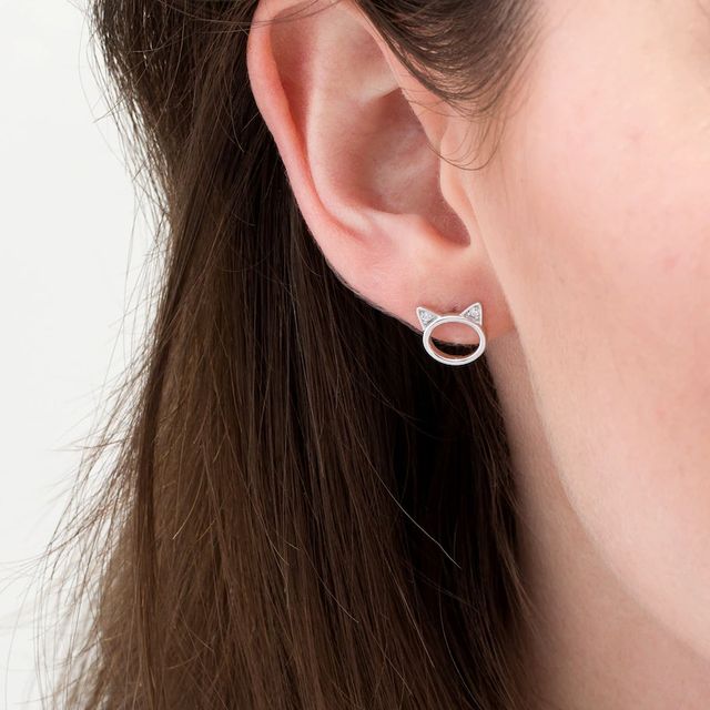 0.04 CT. T.W. Diamond Cat Stud Earrings in Sterling Silver|Peoples Jewellers