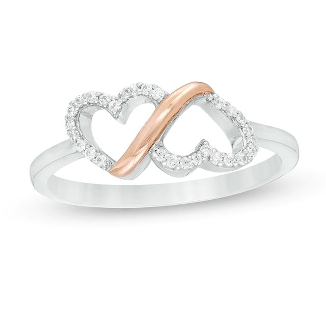 0.10 CT. T.W. Diamond Double Heart Loop Ring in Sterling Silver and 10K Rose Gold - Size 7|Peoples Jewellers