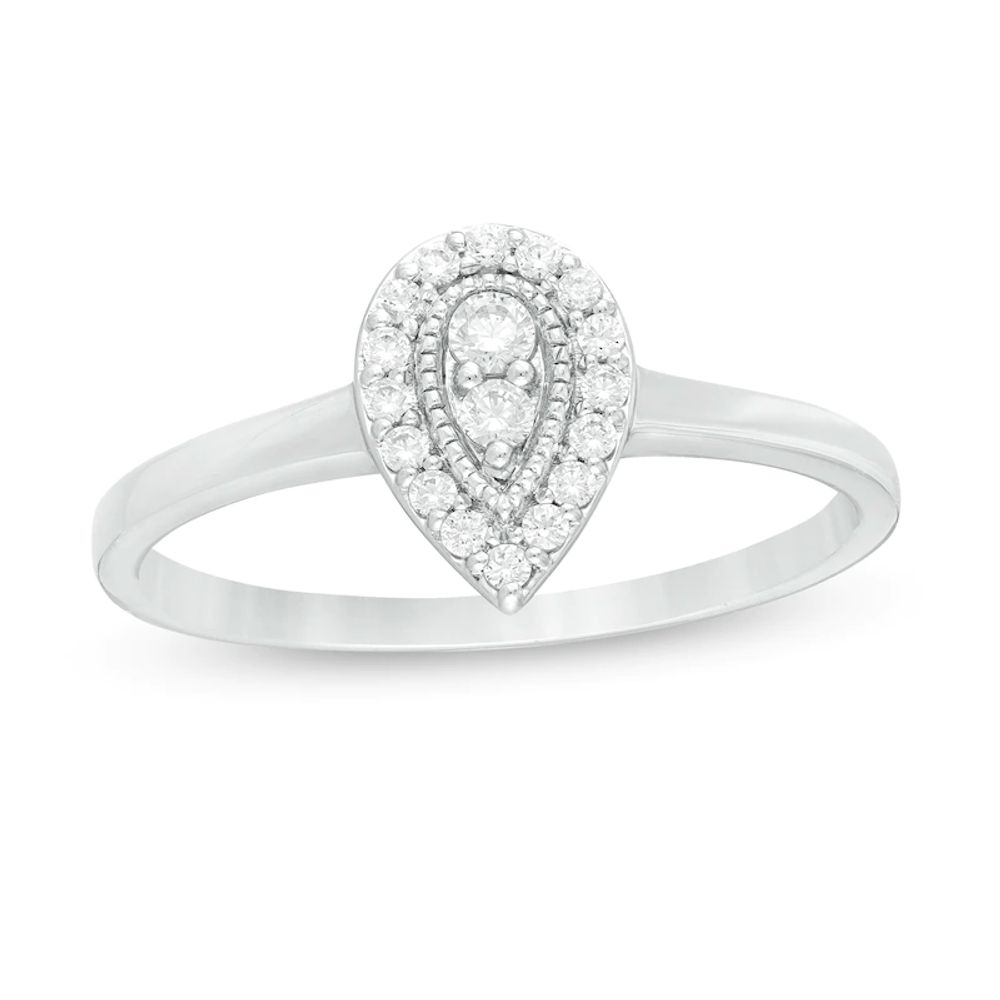 0.16 CT. T.W. Diamond Teardrop-Shaped Vintage-Style Promise Ring in 10K White Gold|Peoples Jewellers