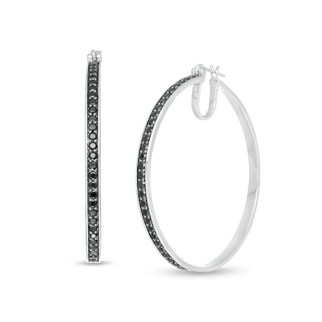 2.00 CT. T.W. Black Diamond Hoop Earrings in Sterling Silver|Peoples Jewellers