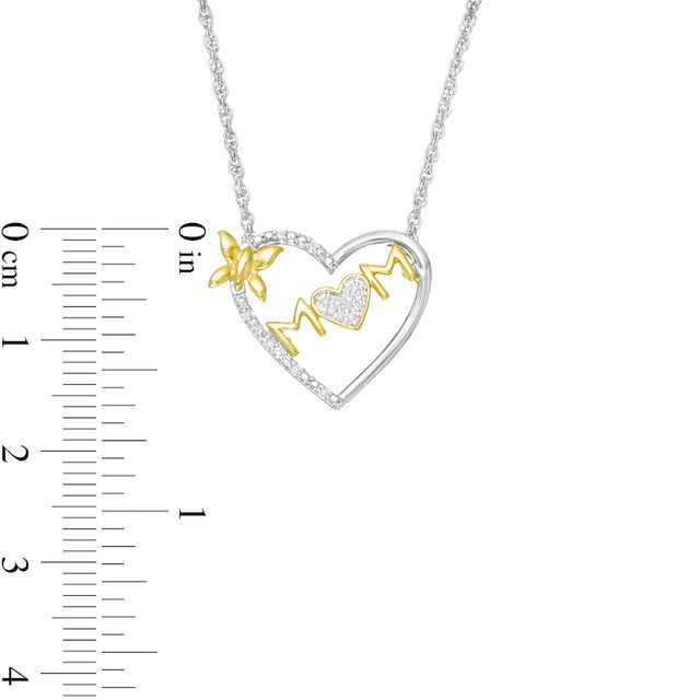 0.04 CT. T.W. Diamond Butterfly and "mom" Heart Necklace in Sterling Silver and 10K Gold|Peoples Jewellers