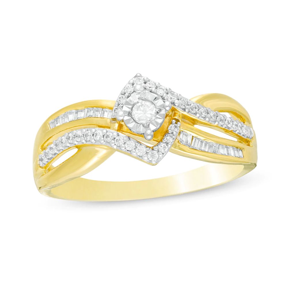 0.25 CT. T.W. Diamond Double Row Bypass Ring in 10K Gold|Peoples Jewellers