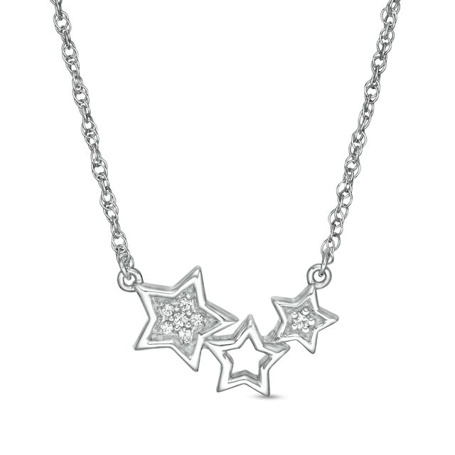 Diamond Accent Triple Star Necklace in Sterling Silver