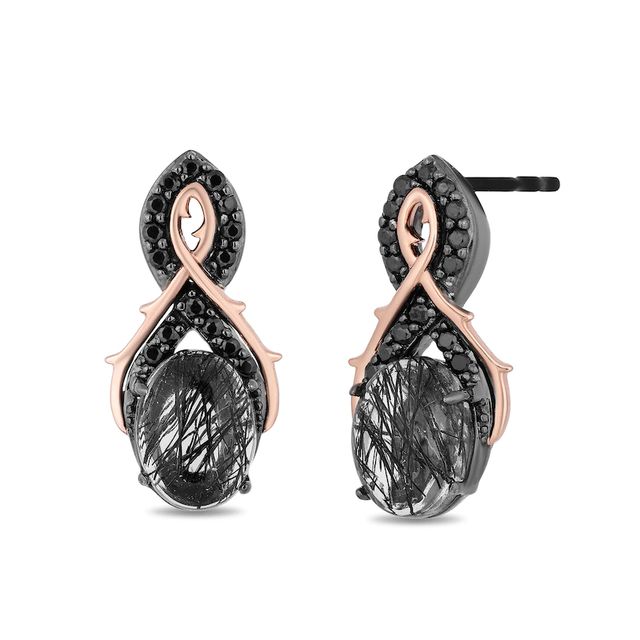 Enchanted Disney Villains Maleficent Quartz and 0.23 CT. T.W. Black Diamond Drop Earrings in Sterling Silver|Peoples Jewellers