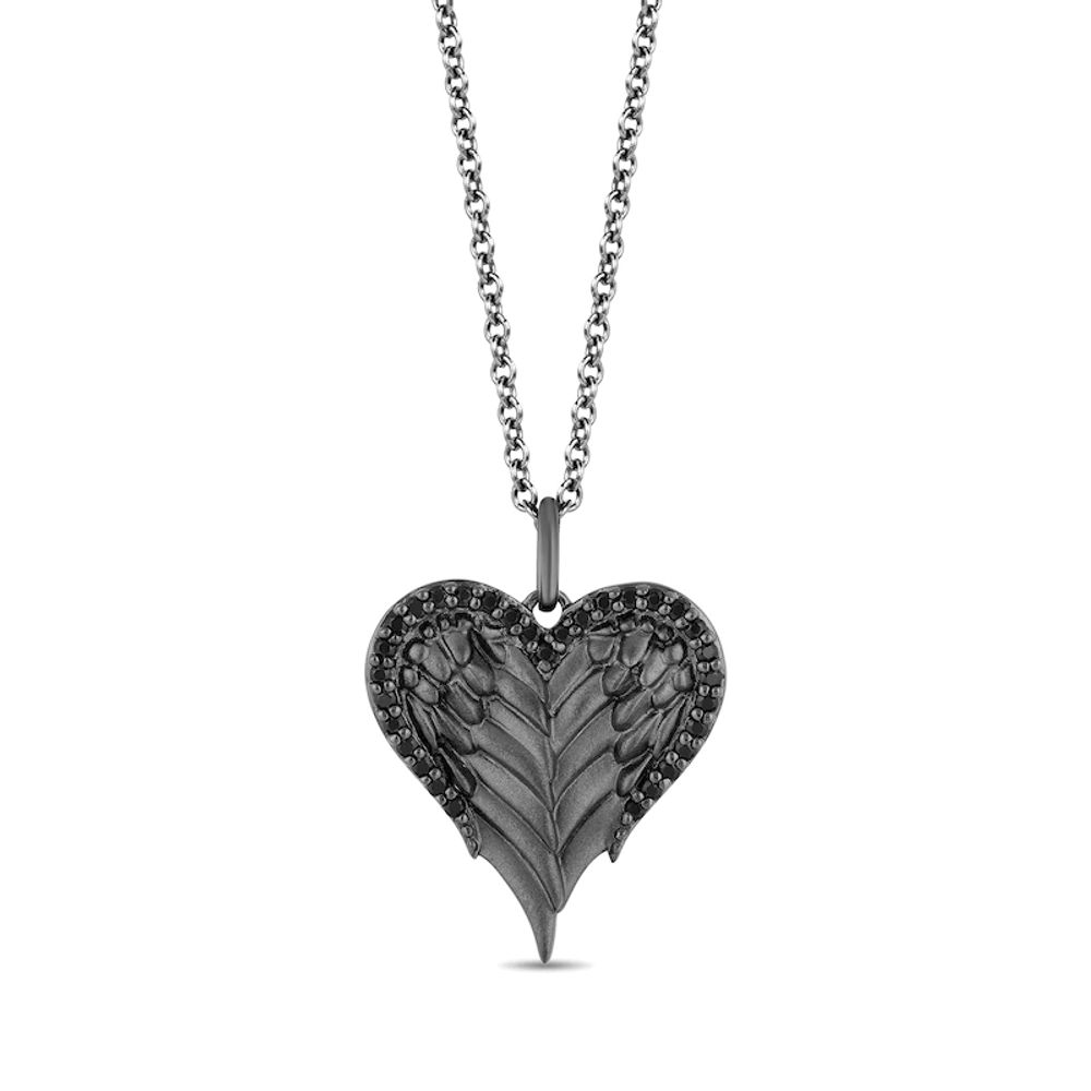 Enchanted Disney Villains Maleficent 0.145 CT. T.W. Black Diamond Heart and Wings Pendant in Sterling Silver|Peoples Jewellers