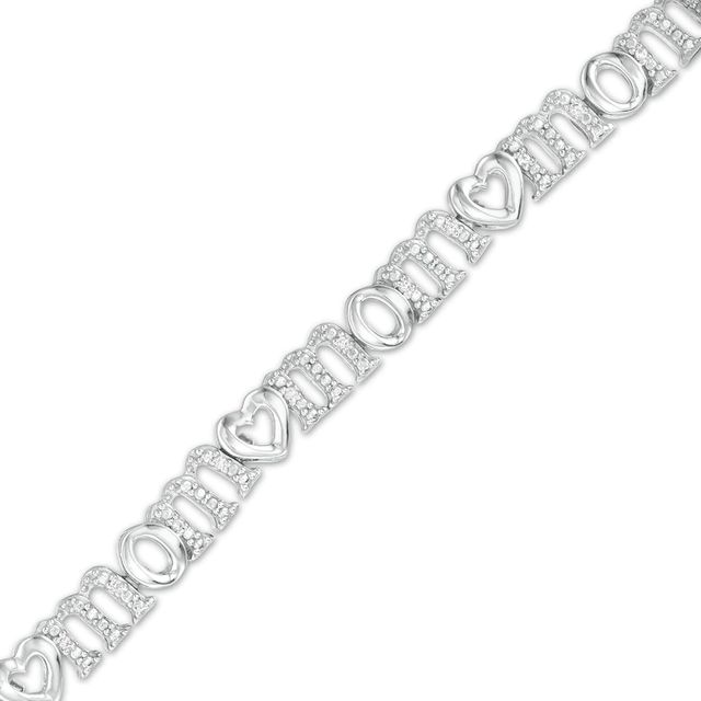 0.10 CT. T.W. Diamond Alternating Heart and "mom" Bracelet in Sterling Silver - 7.5"|Peoples Jewellers