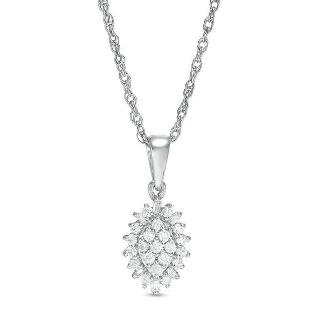 0.20 CT. T.W. Composite Diamond Marquise Sunburst Frame Pendant in Sterling Silver|Peoples Jewellers