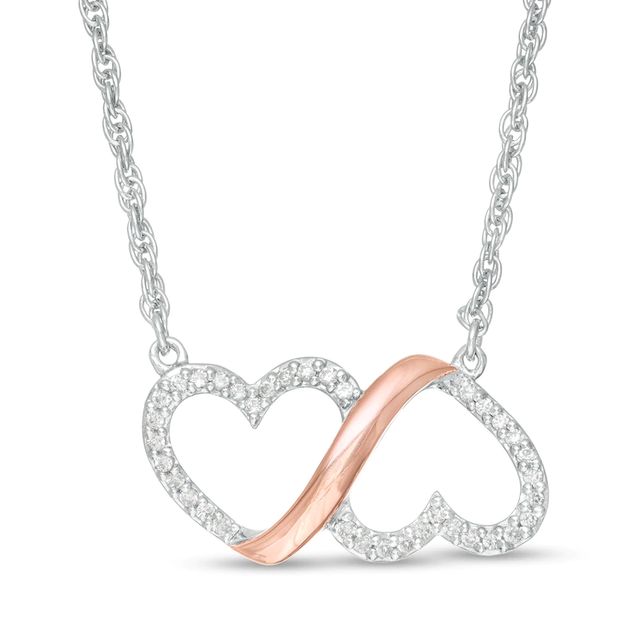 0.10 CT. T.W. Diamond Double Heart Infinity Loop Necklace in Sterling Silver and 10K Rose Gold|Peoples Jewellers