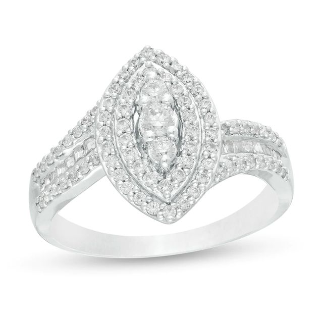 0.62 CT. T.W. Diamond Double Marquise Frame Multi-Row Ring in 10K White Gold|Peoples Jewellers