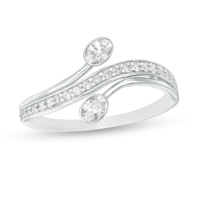 0.37 CT. T.W. Oval Diamond Bypass Ring in 10K White Gold|Peoples Jewellers