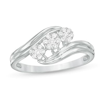 0.20 CT. T.W. Composite Diamond Triple Flower Bypass Ring in 10K White Gold|Peoples Jewellers