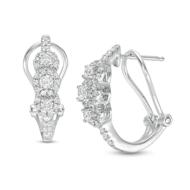 0.45 CT. T.W. Diamond Past Present Future® Frame Hoop Earrings in 10K White Gold|Peoples Jewellers